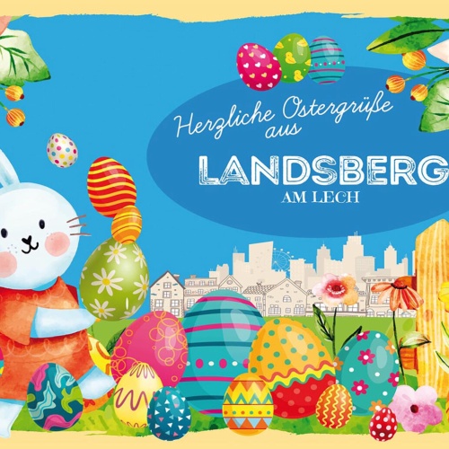 Schild Spruch Herzliche Ostergrüße aus Landsberg am Lech Osterhase Eier Comic JW