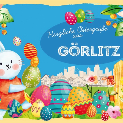 Schild Spruch Herzliche Ostergrüße aus Görlitz Osterhase Eier Comic JW