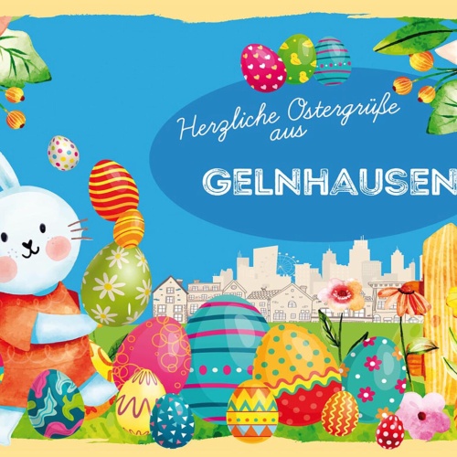 Schild Spruch Herzliche Ostergrüße aus Gelnhausen Osterhase Eier Comic JW