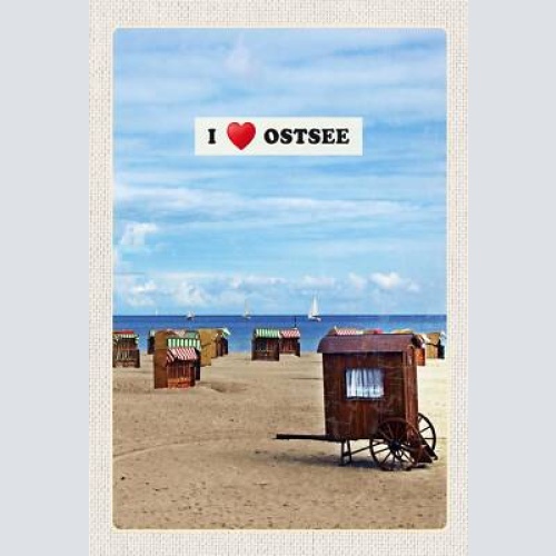 Schild spruch i love ostsee deutschland meer strankörbe strand schiffe jw