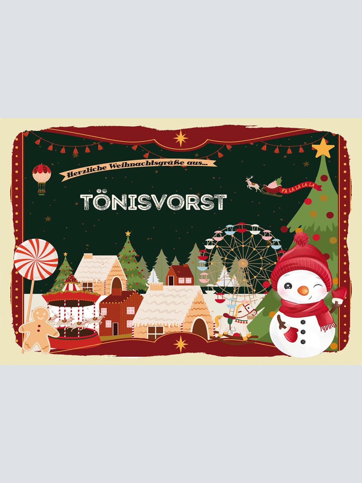 Schild Spruch Herzliche Weihnachtsgrüße aus Tönisvorst Comic Schneemann JW