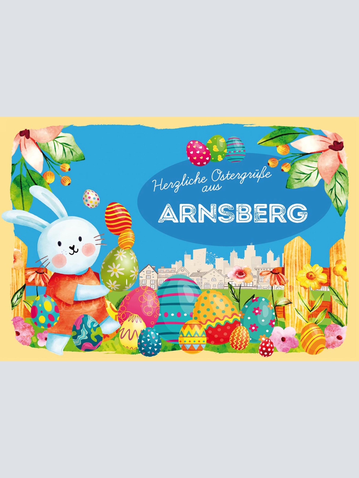 Schild Spruch Herzliche Ostergrüße aus Arnsberg Osterhase Eier Comic JW