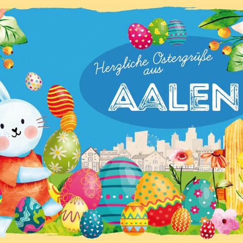 Schild Spruch Herzliche Ostergrüße aus Aalen Osterhase Eier Comic JW