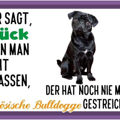 Schild Spruch Wer sagt Glück nicht anfassen Französ Bulldogge gestreichelt JW