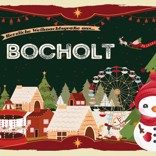 Schild Spruch Herzliche Weihnachtsgrüße aus Bocholt Comic Schneemann JW