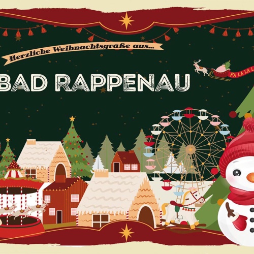 Schild Spruch Herzliche Weihnachtsgrüße aus Bad Rappenau Comic Schneemann JW