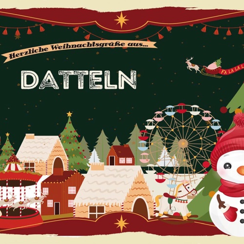 Schild Spruch Herzliche Weihnachtsgrüße aus Datteln Comic Schneemann JW