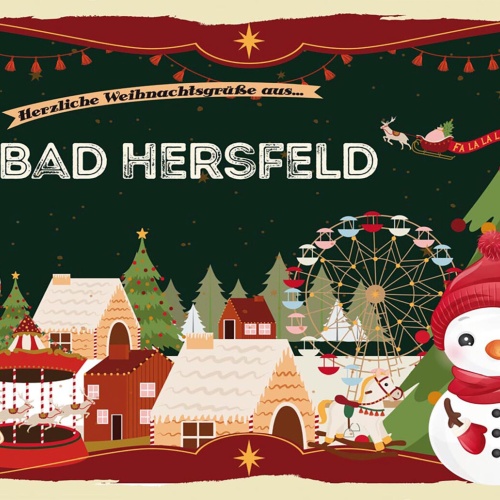 Schild Spruch Herzliche Weihnachtsgrüße aus Bad Hersfeld Comic Schneemann JW