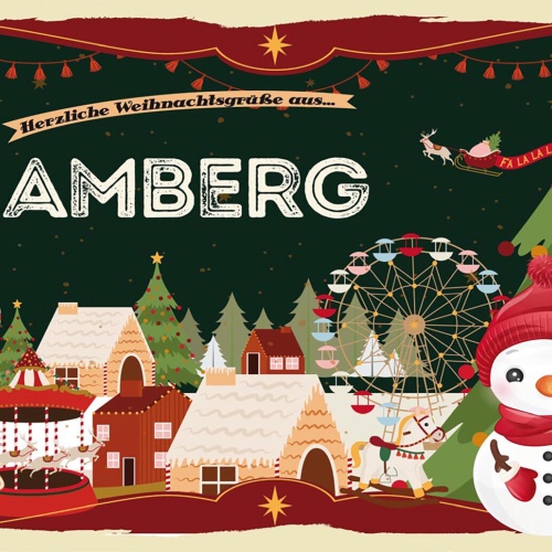 Schild Spruch Herzliche Weihnachtsgrüße aus Amberg Comic Schneemann JW