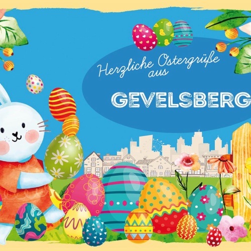 Schild Spruch Herzliche Ostergrüße aus Gevelsberg Osterhase Eier Comic JW