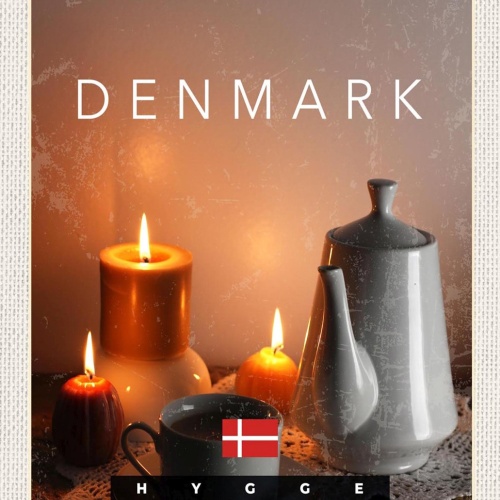 Schild Spruch Hygge Denmark Dänemark Kerzen Tee JW