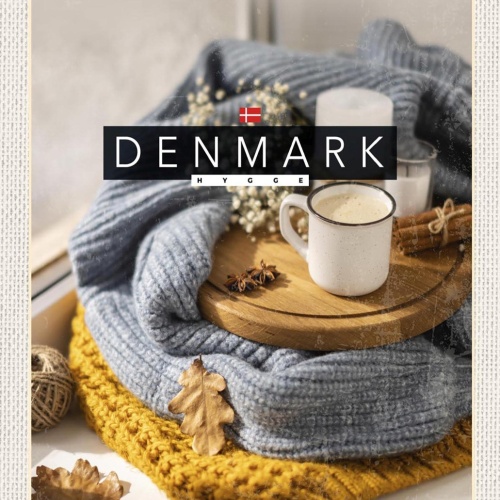 Schild Spruch Hygge Denmark Dänemark Wollpullover Kaffeetasse JW