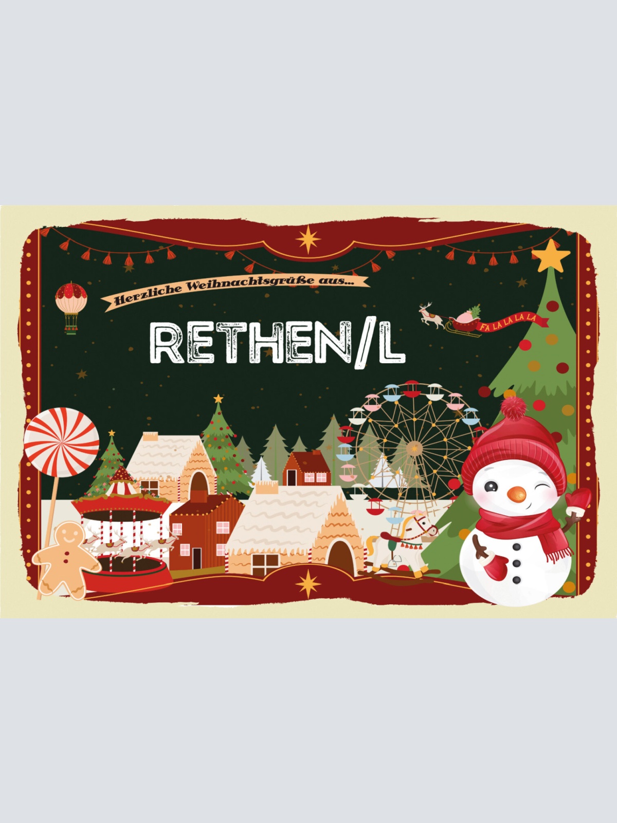 Schild Spruch Herzliche Weihnachtsgrüße aus Rethen/l Comic Schneemann JW