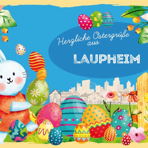 Schild Spruch Herzliche Ostergrüße aus Laupheim Osterhase Eier Comic JW