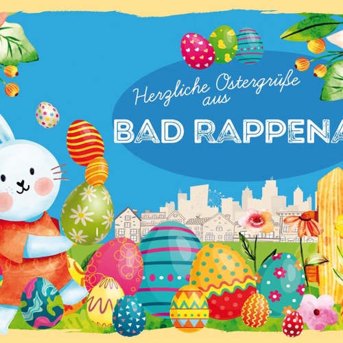 Schild Spruch Herzliche Ostergrüße aus Bad Rappenau Osterhase Eier Comic JW