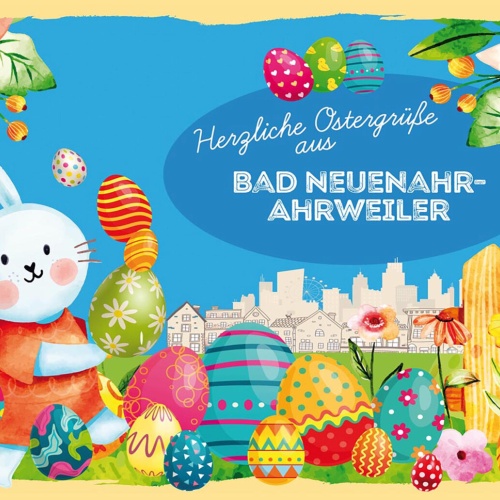 Schild Spruch Herzliche Ostergrüße aus Bad Neuenahr-Ahrweiler Osterhase JW