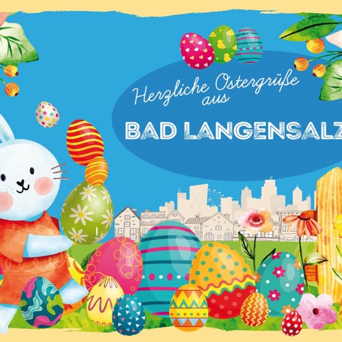 Schild Spruch Herzliche Ostergrüße aus Bad Langensalza Osterhase Eier Comic JW