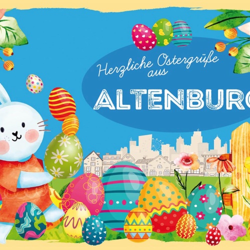 Schild Spruch Herzliche Ostergrüße aus Altenburg Osterhase Eier Comic JW