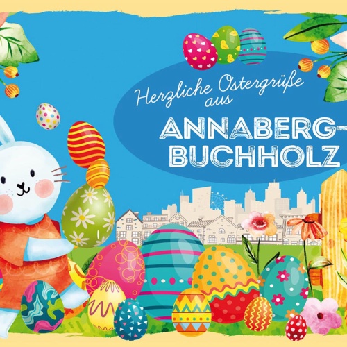 Schild Spruch Herzliche Ostergrüße aus Annaberg-Buchholz Osterhase Comic JW
