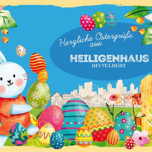 Schild Spruch Herzliche Ostergrüße aus Heiligenhaus bei Velbert JW