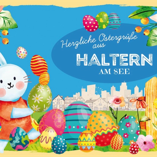 Schild Spruch Herzliche Ostergrüße aus Haltern am See Osterhase Comic JW