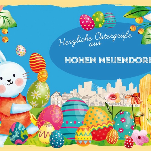 Schild Spruch Herzliche Ostergrüße aus Hohen Neuendorf Osterhase Comic JW