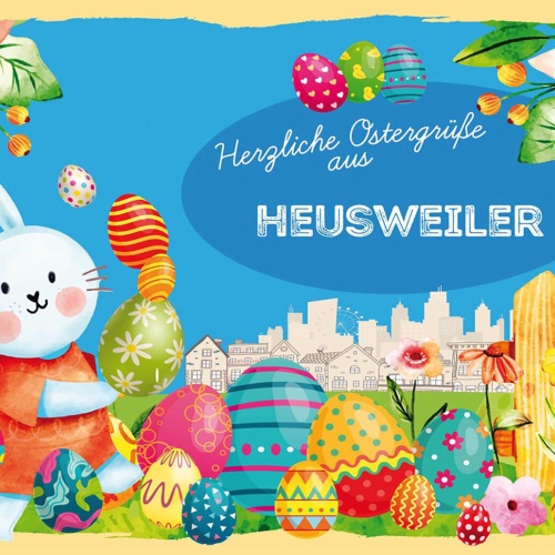 Schild Spruch Herzliche Ostergrüße aus Heusweiler Osterhase Eier Comic JW