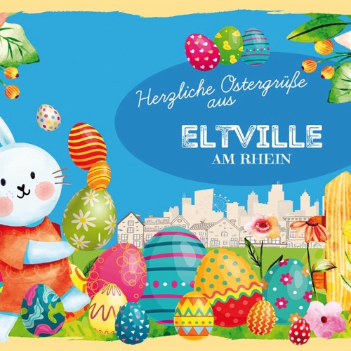 Schild Spruch Herzliche Ostergrüße aus Eltville am Rhein Osterhase Comic JW