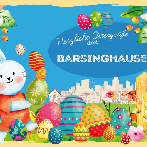 Schild Spruch Herzliche Ostergrüße aus Barsinghausen Osterhase Eier Comic JW