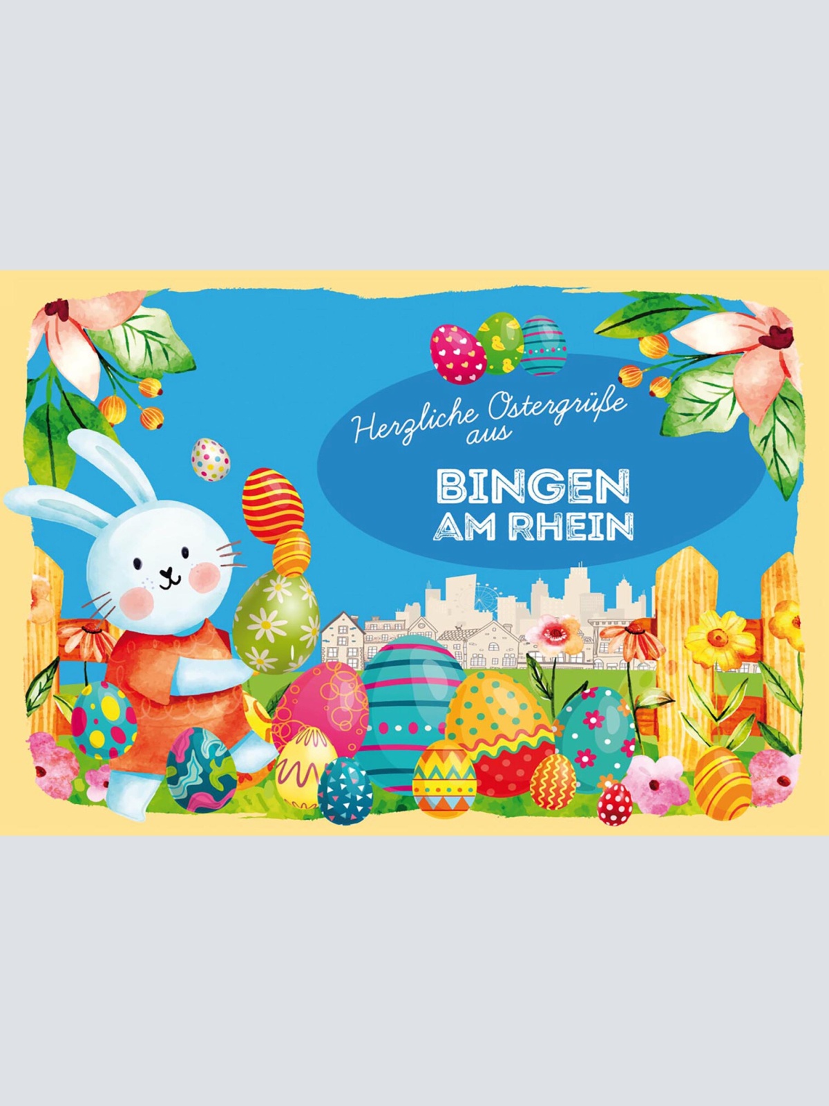 Schild Spruch Herzliche Ostergrüße aus Bingen am Rhein Osterhase Comic JW