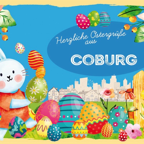 Schild Spruch Herzliche Ostergrüße aus Coburg Osterhase Eier Comic JW