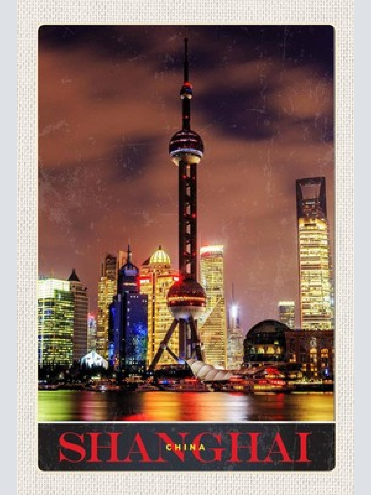 Schild spruch shanghai china wolkenkratzer nacht hafen jw