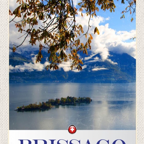 Schild Spruch Brissago Switzerland Schweiz See Berg Insel JW