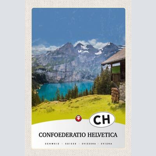 Schild spruch confoederatio helvetica switzerland schweiz berge see hütte jw