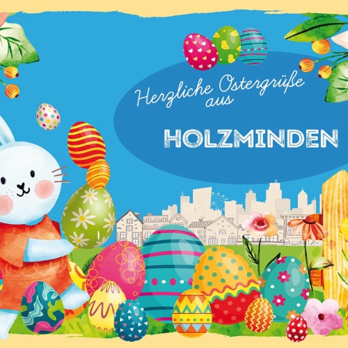 Schild Spruch Herzliche Ostergrüße aus Holzminden Osterhase Eier Comic JW