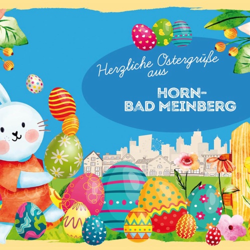 Schild Spruch Herzliche Ostergrüße aus Horn-Bad Meinberg Osterhase Comic JW