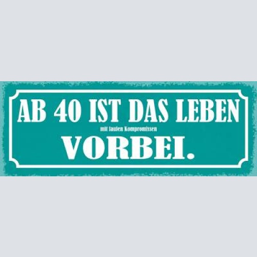 Schild ab 40 ist das leben mit faulen kompromissen vorbei 27x10 blech od.holz