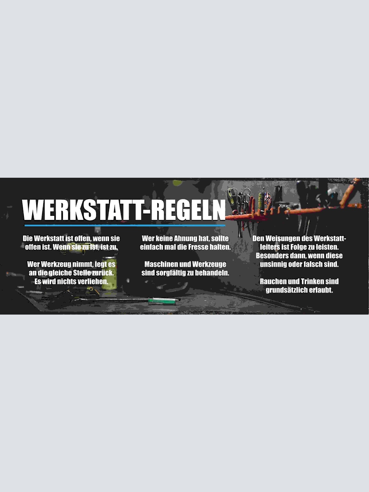 Schild Werkstatt Regeln Offen Zu Werkzeug Ahnung Weisungen 27x10 Blech od.Holz