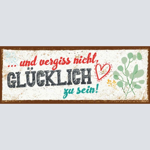 Schild Und Vergiss Nicht Glücklich Zu Sein Glück Leben 27x10 Blech od.Holz