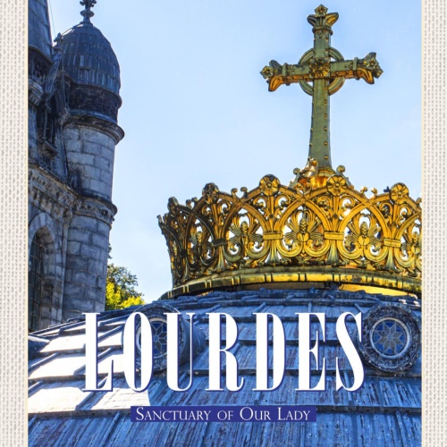 Schild Lourdes Basilica Kirche Maria Frankreich 12x18 20x30 30x40 Blech/Holz
