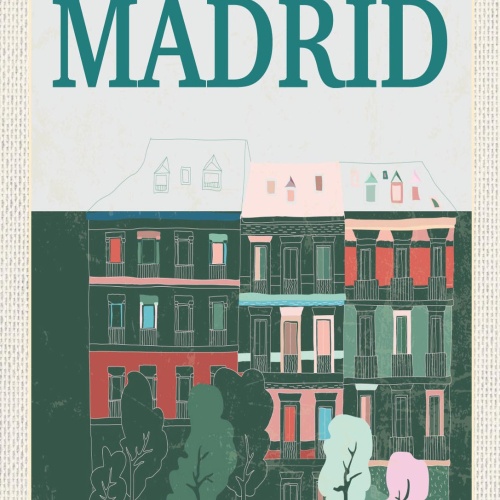 Schild Madrid Spain Spanien Stadt Haus Gebäude 12x18 20x30 30x40 Blech od. Holz