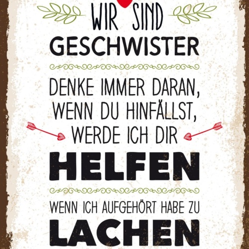 Schild Wir Sind Geschwister Hinfällst Helfen Lachen 12x18 20x30 30x40 Blech/Holz