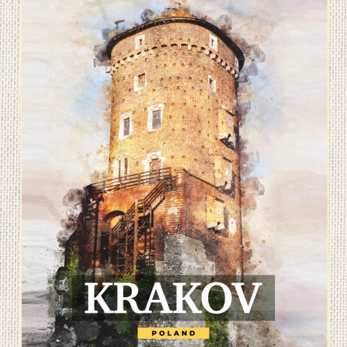 Schild Krakov Poland Krakau Polen Wawel Burg Turm 12x18 20x30 30x40 Blech/Holz