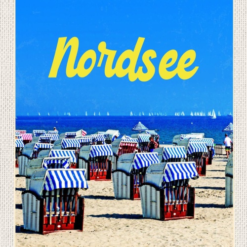 Schild Nordsee Küste Strand Strandkörbe Meer D EU 12x18 20x30 30x40 Blech/Holz