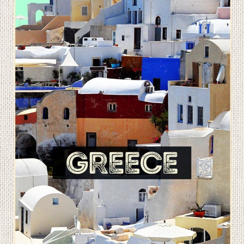Schild Greece Griechenland Oia Santorini Ansicht 12x18 20x30 30x40 Blech/Holz