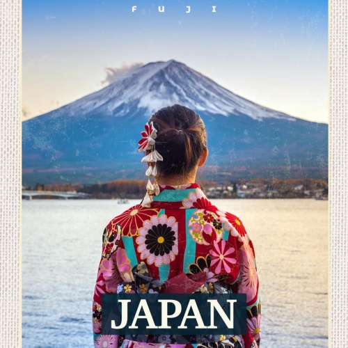 Schild Japan Mount Fuji Yama Berg Frau Kimono 12x18 20x30 30x40 Blech/Holz