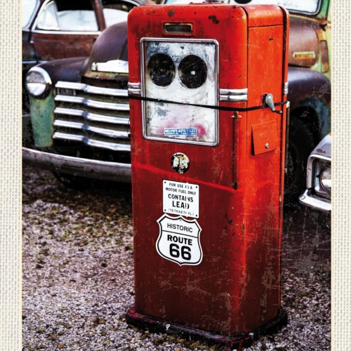 Schild Route 66 Zapfsäule Auto Oldtimer Highway USA 12x18 20x30 30x40 Blech/Holz