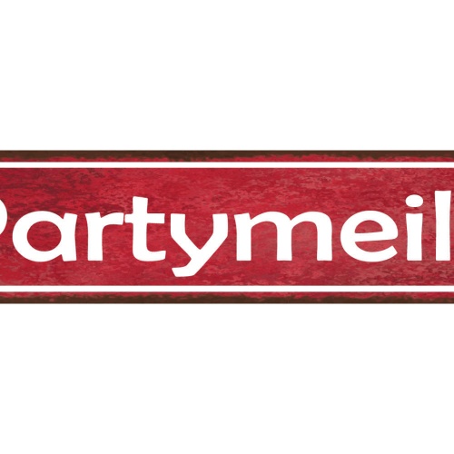 Schild Party Meile Feiern Alkohol Lokal Club Bar Alkohol 46 x 10 Blech od. Holz