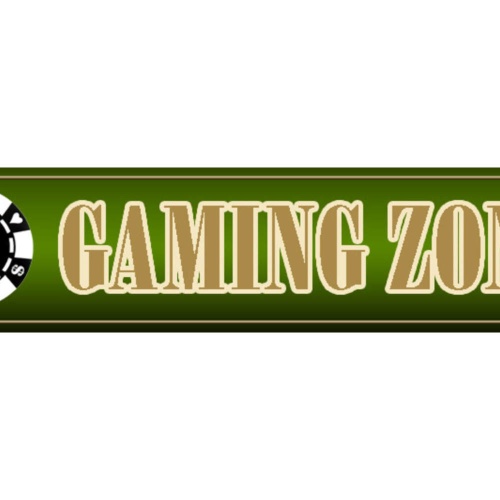 Schild Gaming Zone Spiel Karten Roulette Poker Raum Glück 46 x 10 Blech od. Holz