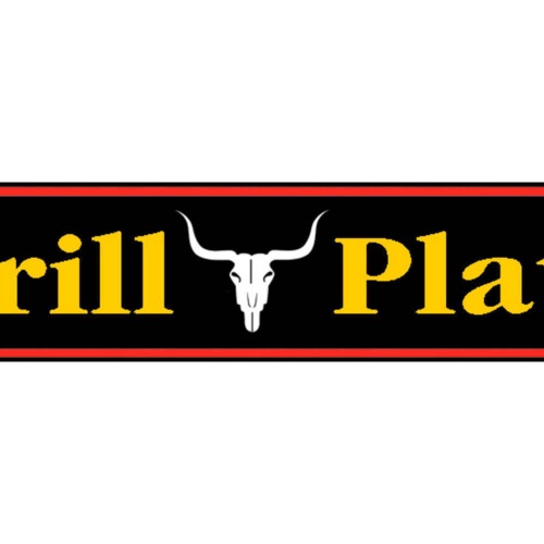 Schild Grill Platz Grillen Griller BBQ Fleisch Garten 46 x 10 Blech od. Holz